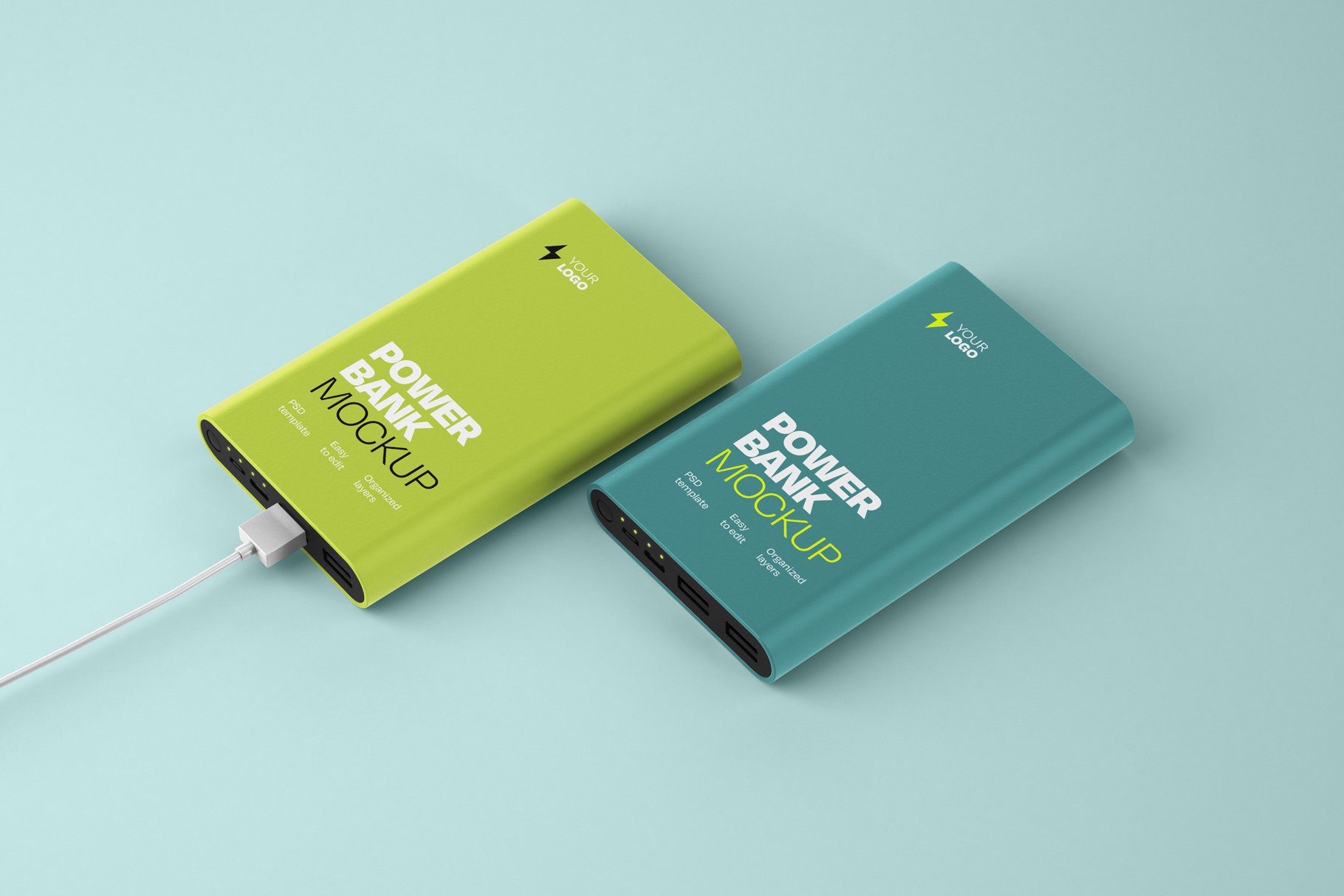 10款光泽手机移动电源充电器设计展示样机合集 Glossy Power Bank Mockup Set_img_2