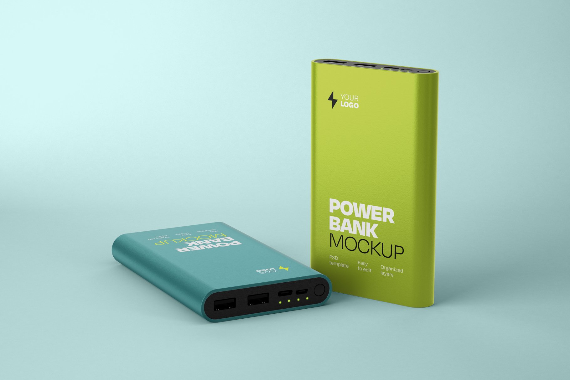 10款光泽手机移动电源充电器设计展示样机合集 Glossy Power Bank Mockup Set_img_2