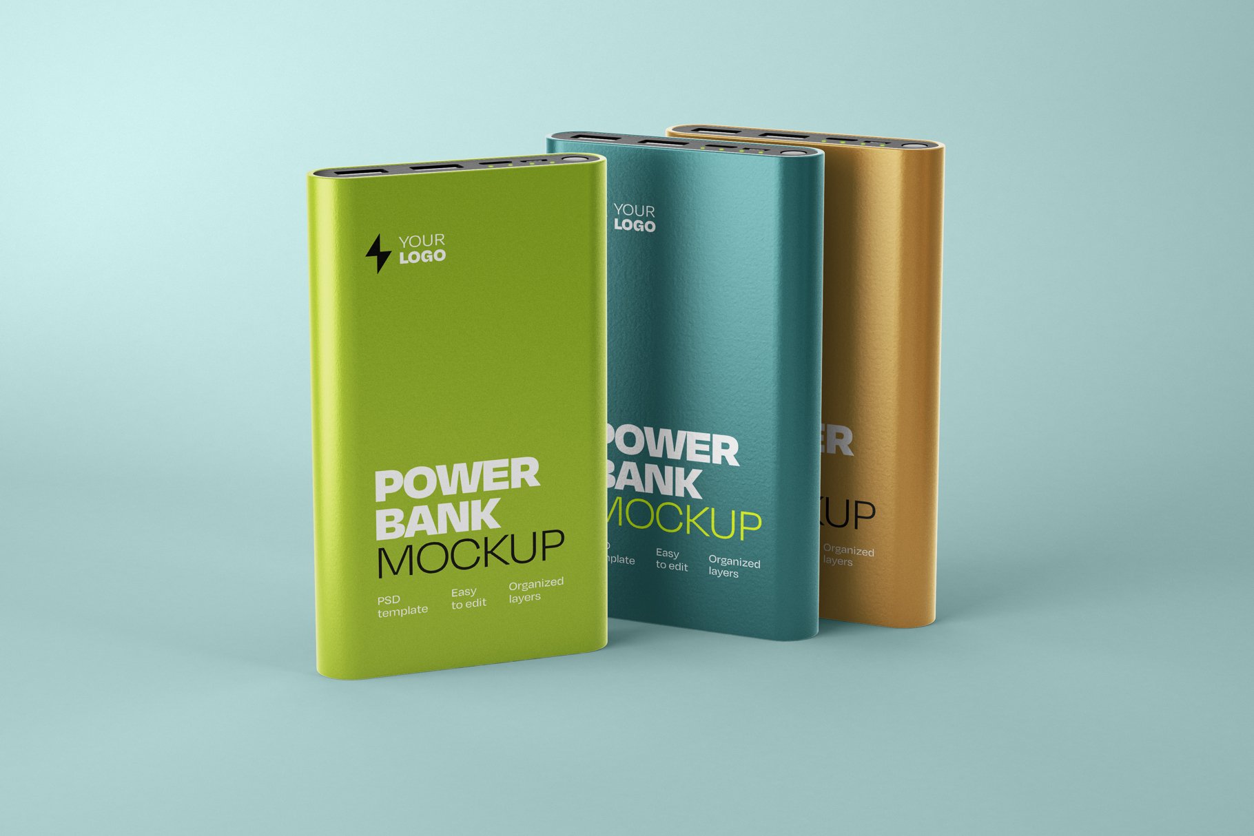 10款光泽手机移动电源充电器设计展示样机合集 Glossy Power Bank Mockup Set_img_2