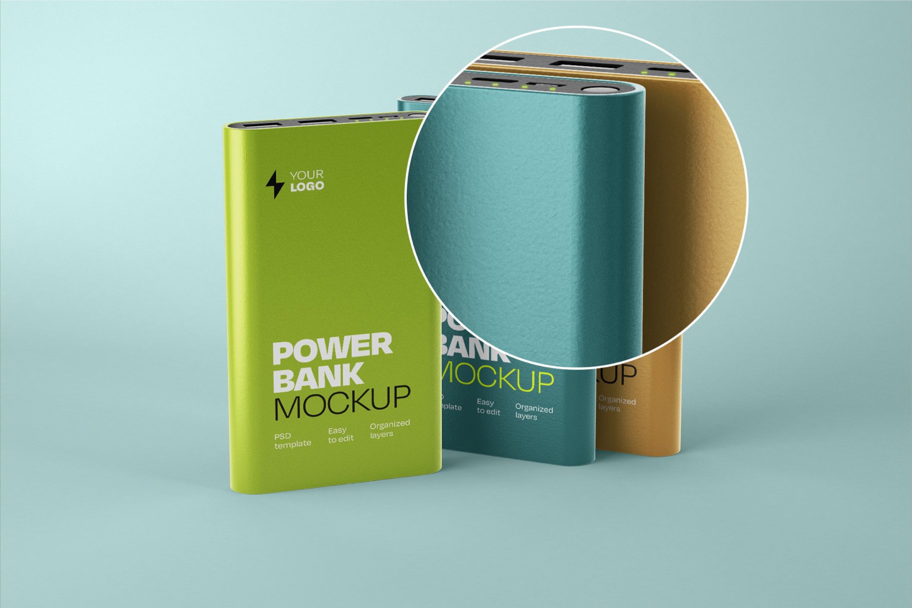 10款光泽手机移动电源充电器设计展示样机合集 Glossy Power Bank Mockup Set_img_2