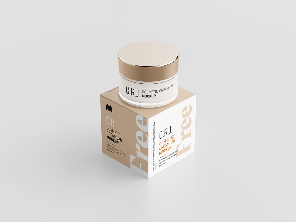 简约化妆品包装罐纸盒设计展示样机 Cosmetic Box With Jar Mockup_img_2