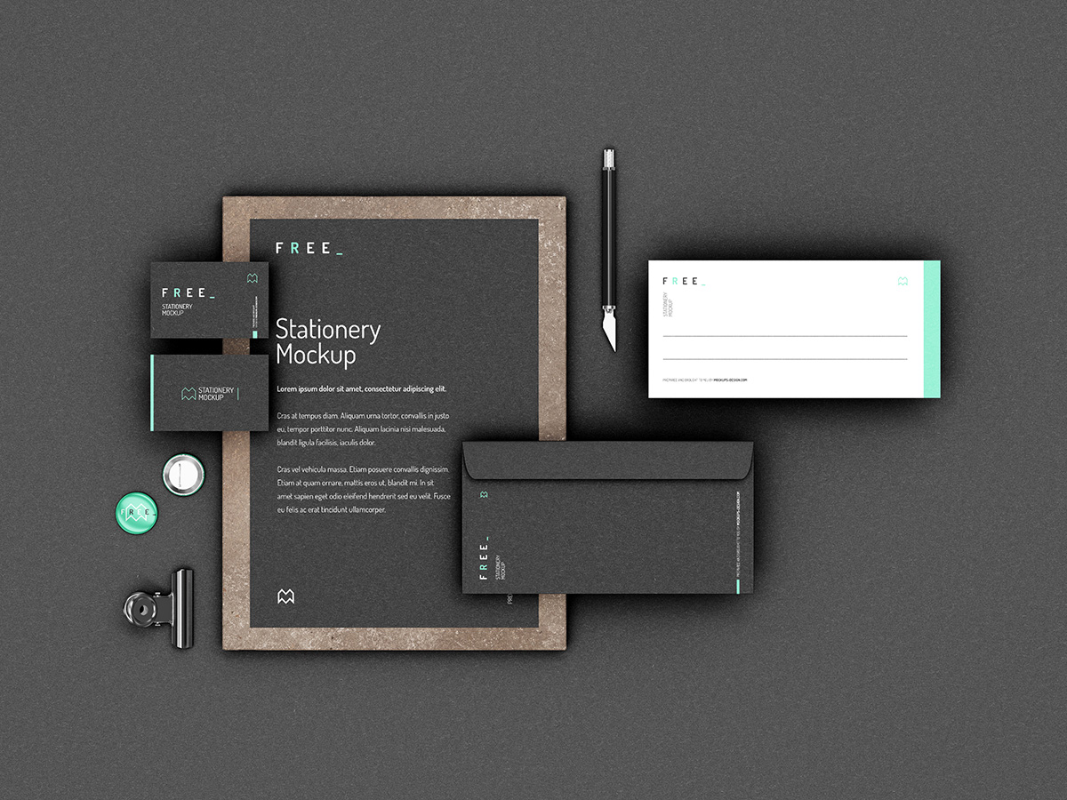 4款品牌VI设计深色办公用品展示样机模板 Dark Stationery PSD Mockups With Elegant Stone Cube_img_2