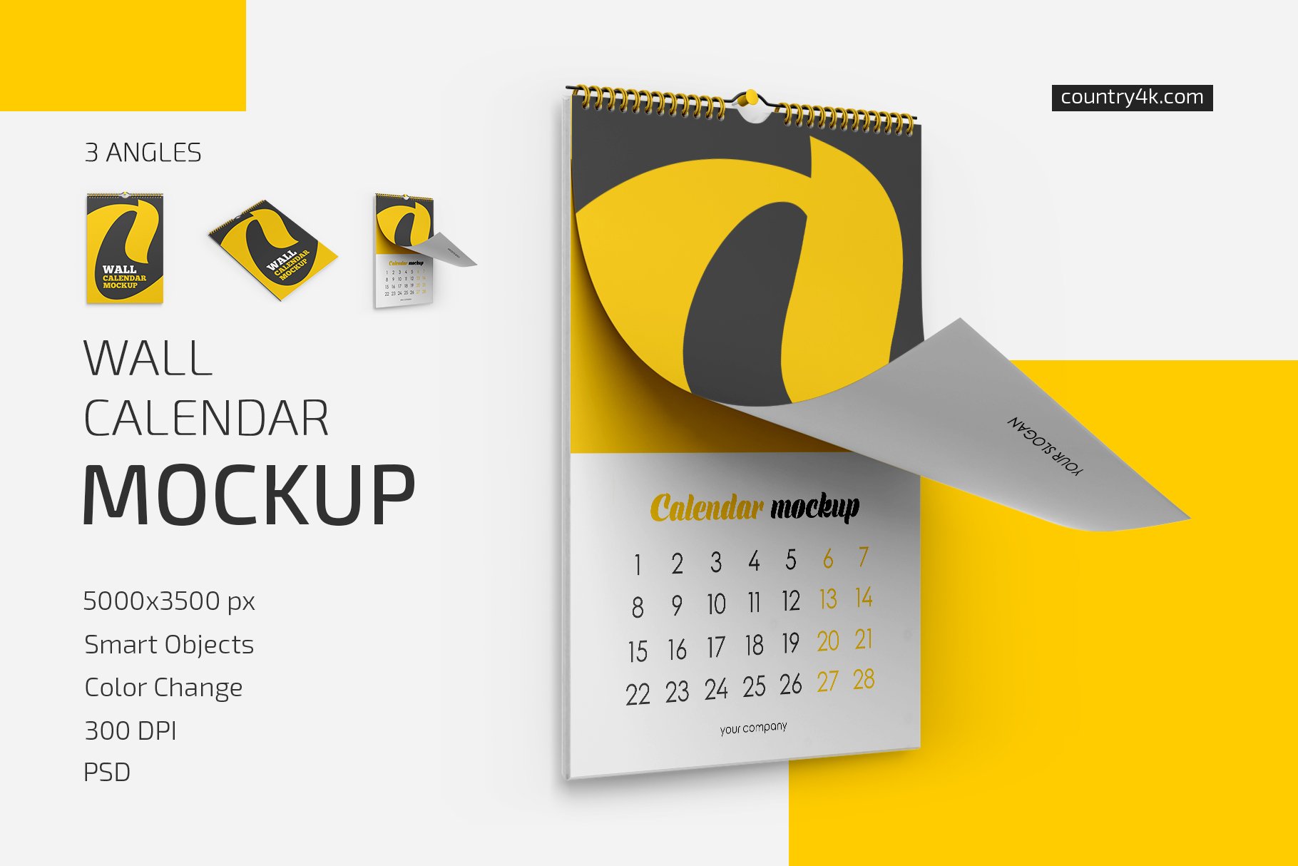 挂历日历设计展示样机模板 Wall Calendar v01 Mockup Set_img_2