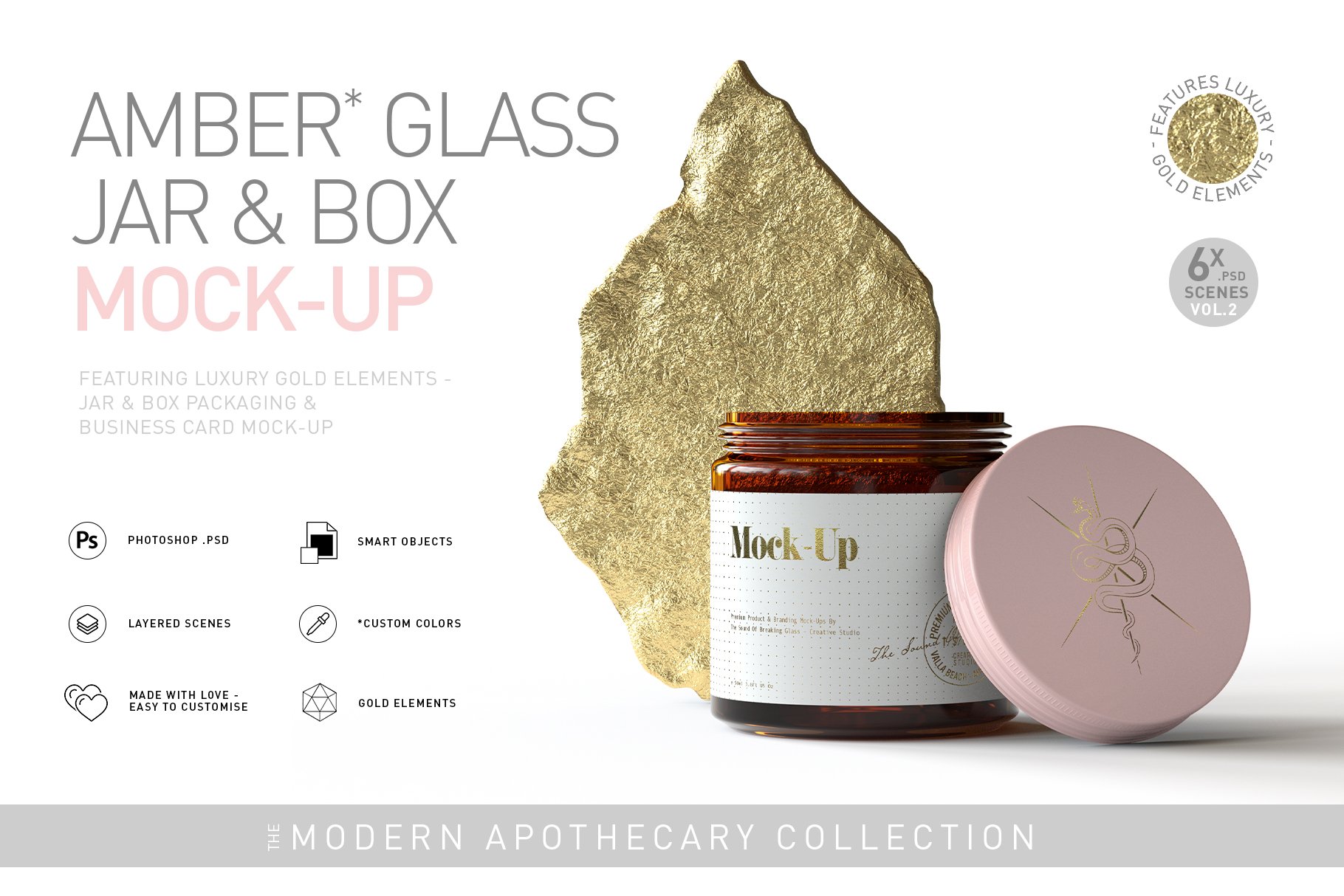 6款棕色化妆品玻璃罐包装盒设计展示样机 Amber Glass Jar & Box Mockup Vol.2_img_2