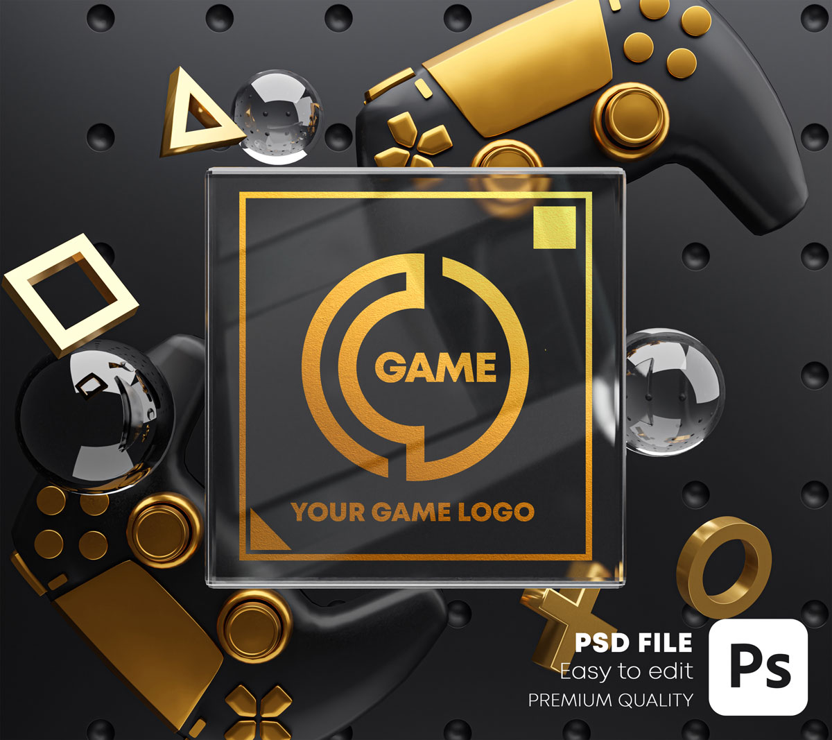 游戏场景玻璃效果徽标展示样机包 Gaming Glass Logo Mockup Gamepad Pack_img_2