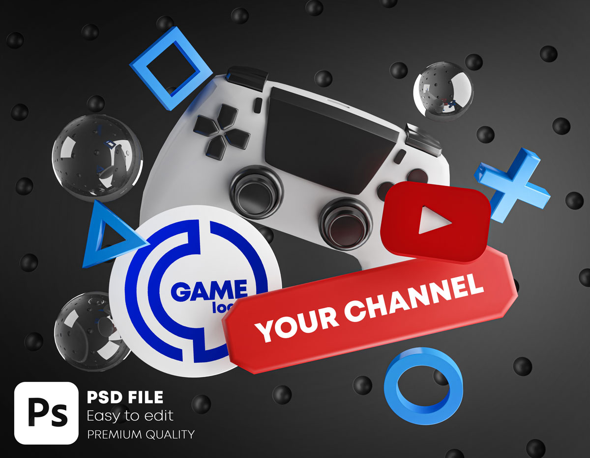 游戏频道徽标促销设计展示样机包 Gaming Youtube Channel Logo Promotion Mockup Pack_img_2