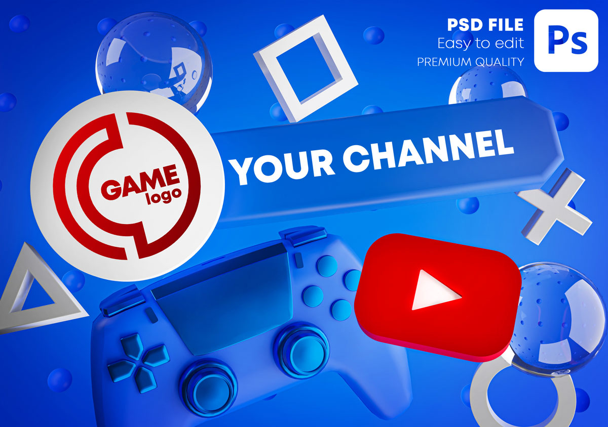 游戏频道徽标促销设计展示样机包 Gaming Youtube Channel Logo Promotion Mockup Pack_img_2