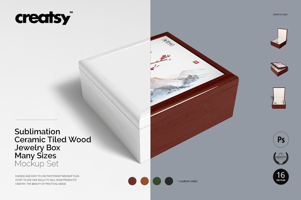 16个木质珠宝盒设计展示样机模板集 Tiled Wood Jewelry Box Mockup Set_img_2