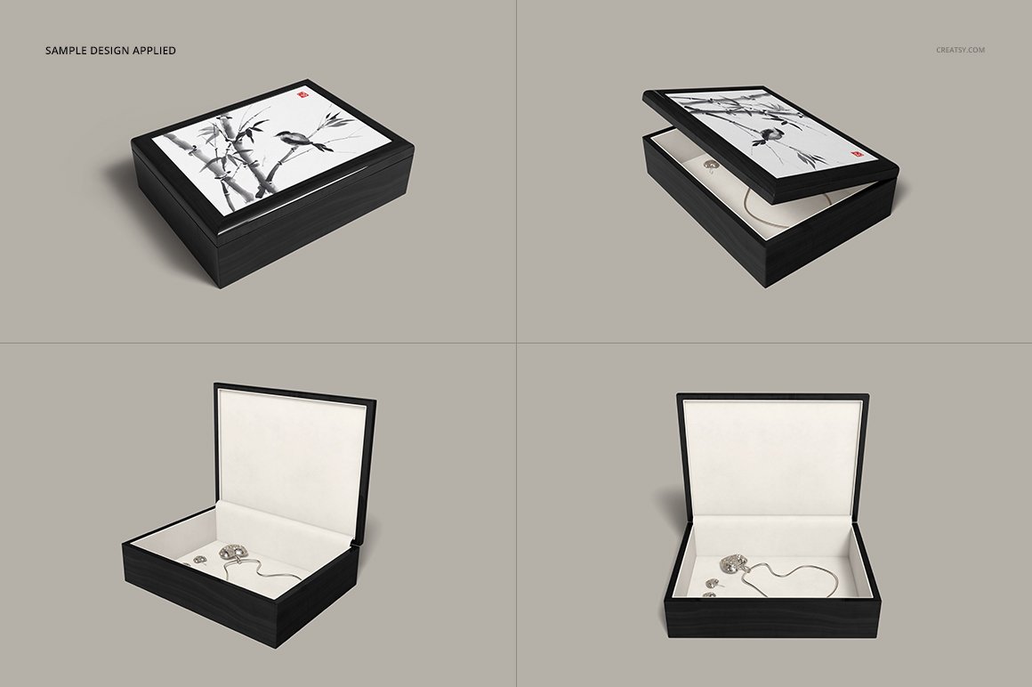 16个木质珠宝盒设计展示样机模板集 Tiled Wood Jewelry Box Mockup Set_img_2