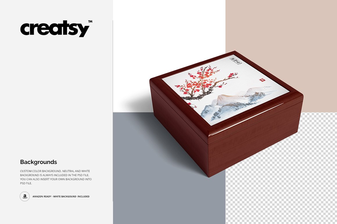 16个木质珠宝盒设计展示样机模板集 Tiled Wood Jewelry Box Mockup Set_img_2