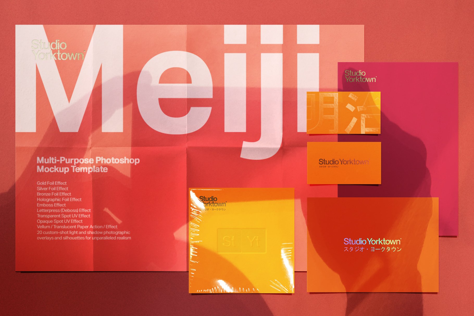 潮流多功能压印铝箔虹彩效果办公用品场景样机套件 Meiji Multi Effect Mockup Template_img_2