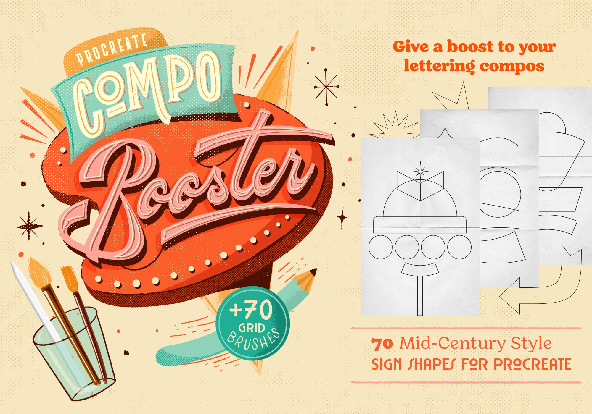 复古老式指示牌颗粒Procreate笔刷合集 CompoBooster Procreate Retro Brushes_img_2