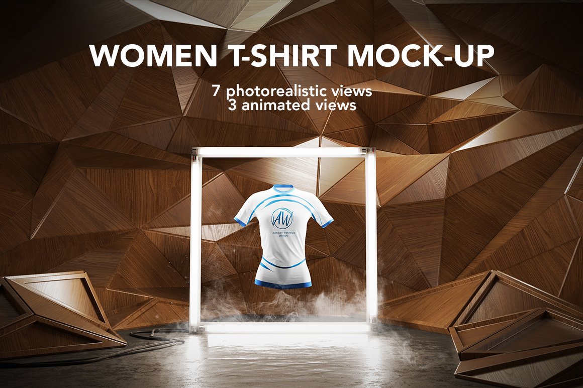 女士半袖T恤设计动态视频展示样机模板 Women T-shirt Mockup Animated_img_2