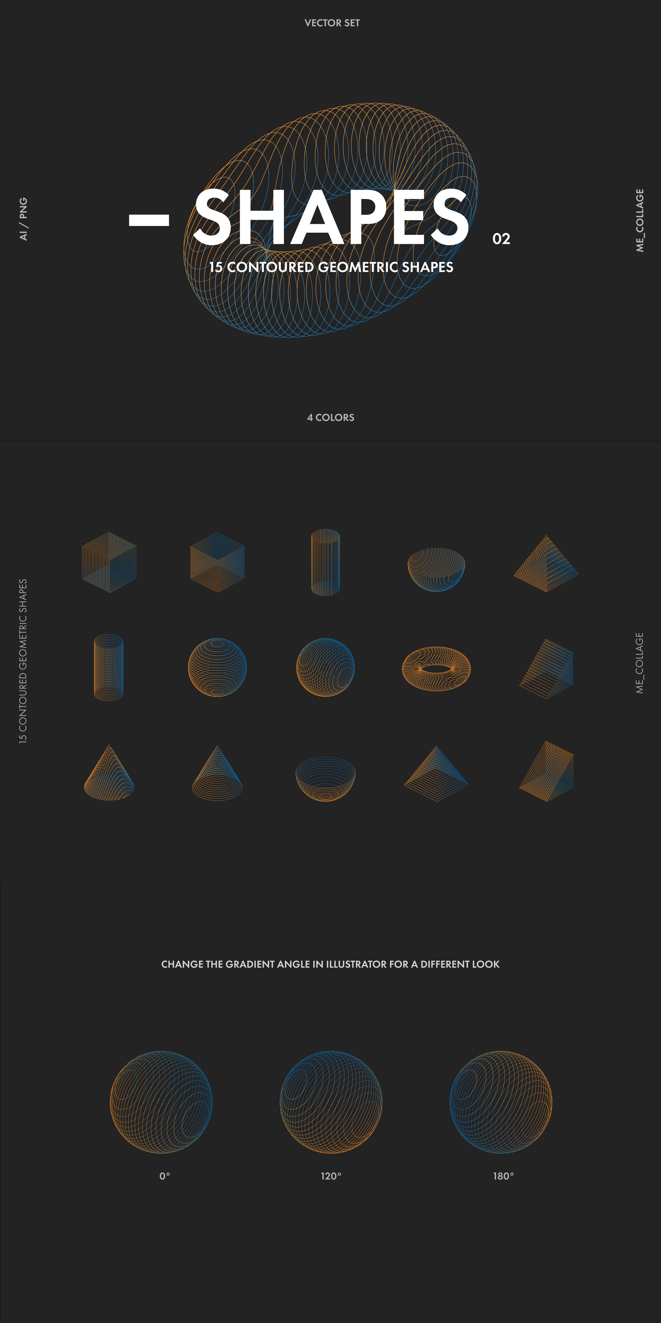 创意抽象三维立体几何装饰图形海报视觉设计矢量素材 Contoured Geometric Shapes_img_2