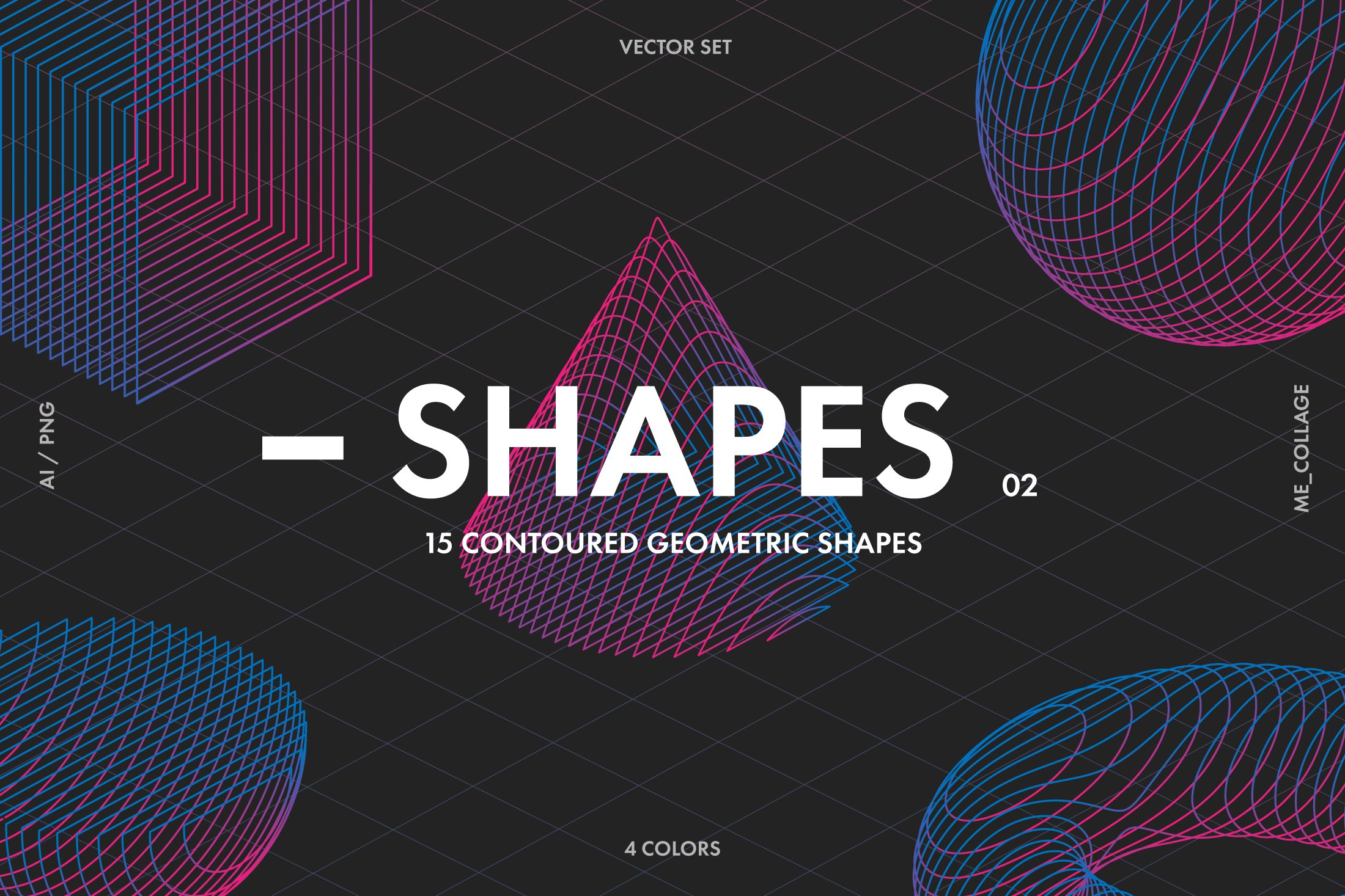 创意抽象三维立体几何装饰图形海报视觉设计矢量素材 Contoured Geometric Shapes_img_2