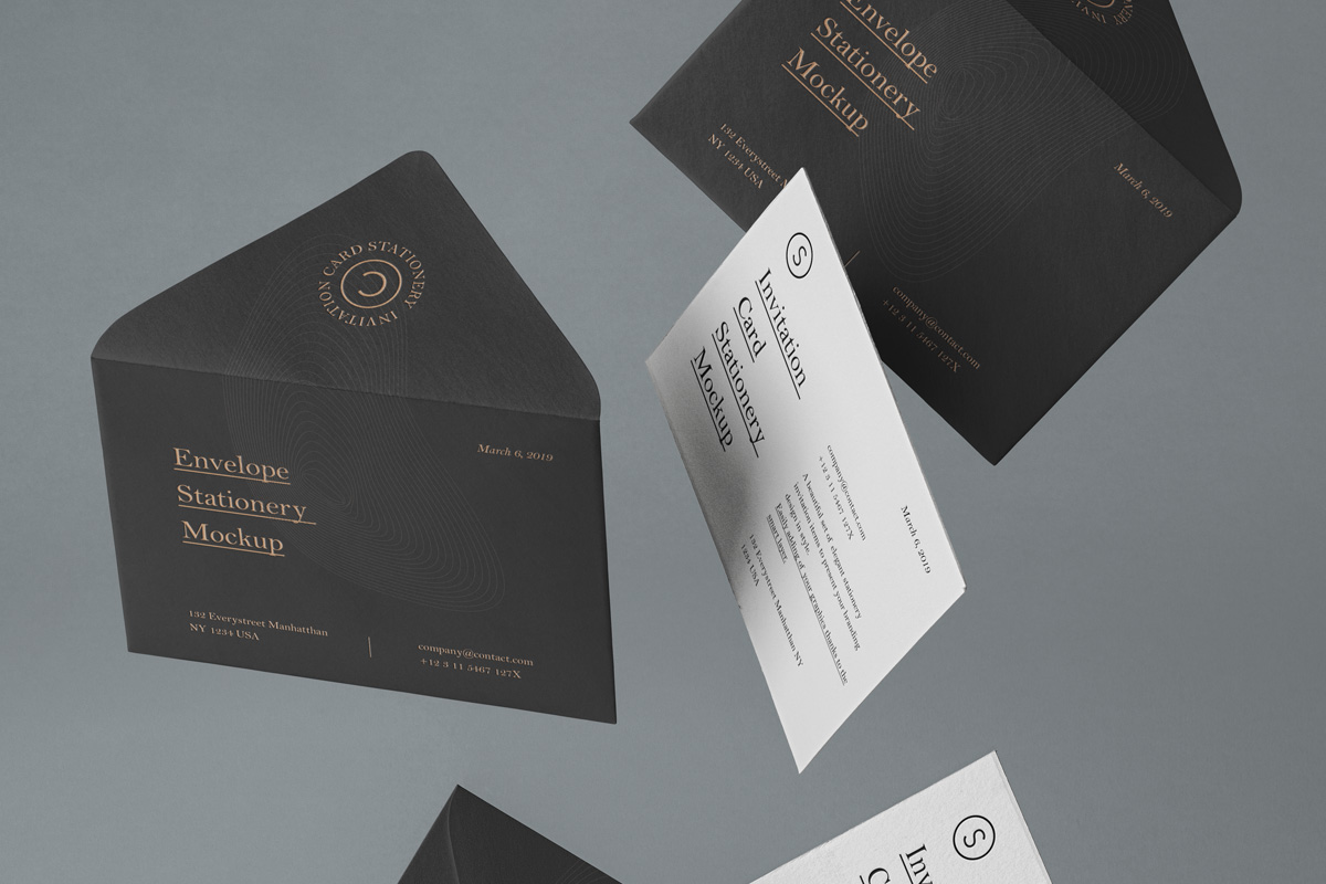 悬浮邀请卡信封设计展示样机模板 Gravity Psd Invitation Mockup_img_2