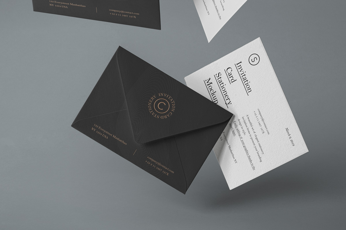 悬浮邀请卡信封设计展示样机模板 Gravity Psd Invitation Mockup_img_2