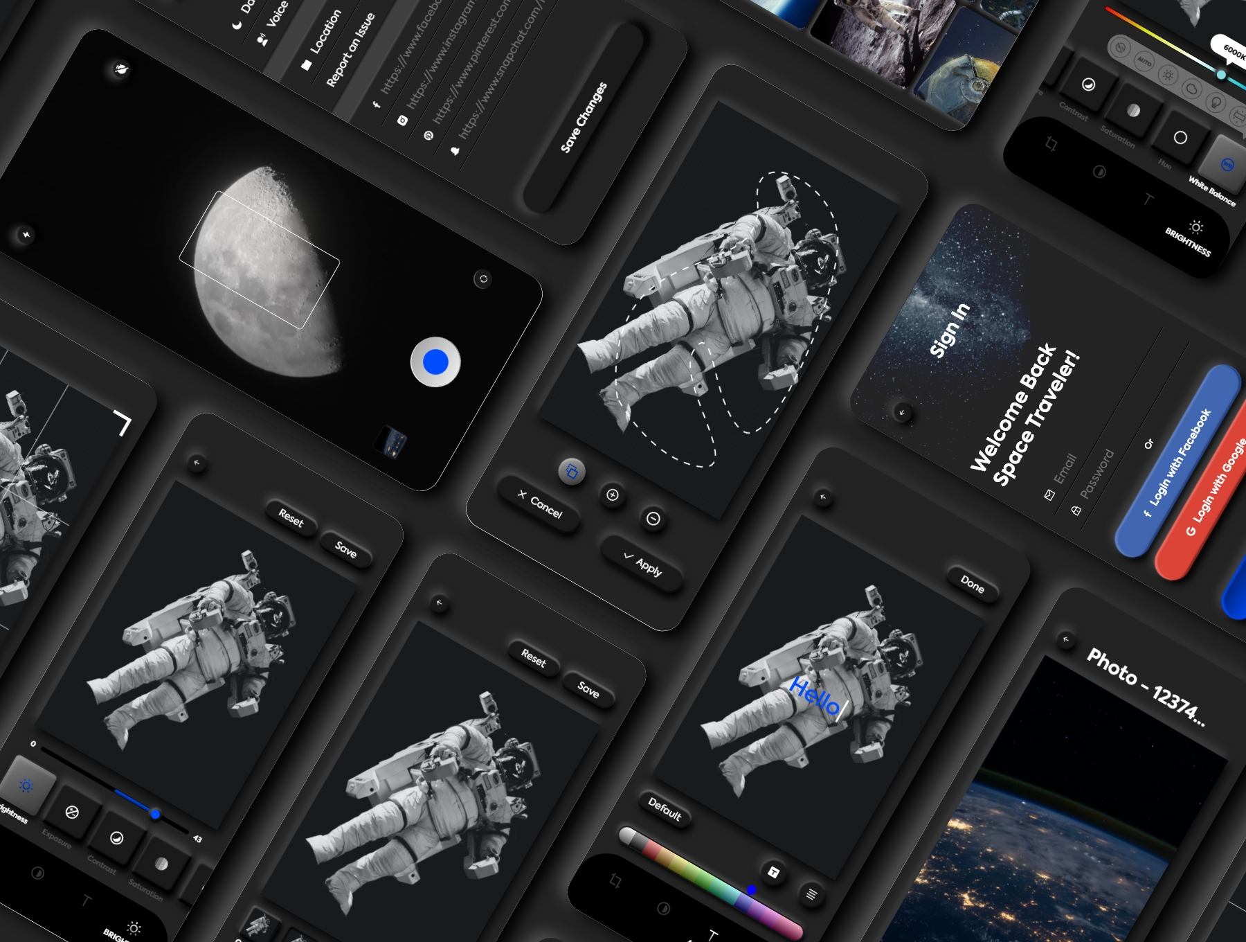 暗黑照片编辑管理社交应用程序APP UI套件 Dark Universe - Photo Editing App Neumorphic UI Kit (Dark Mode)_img_2