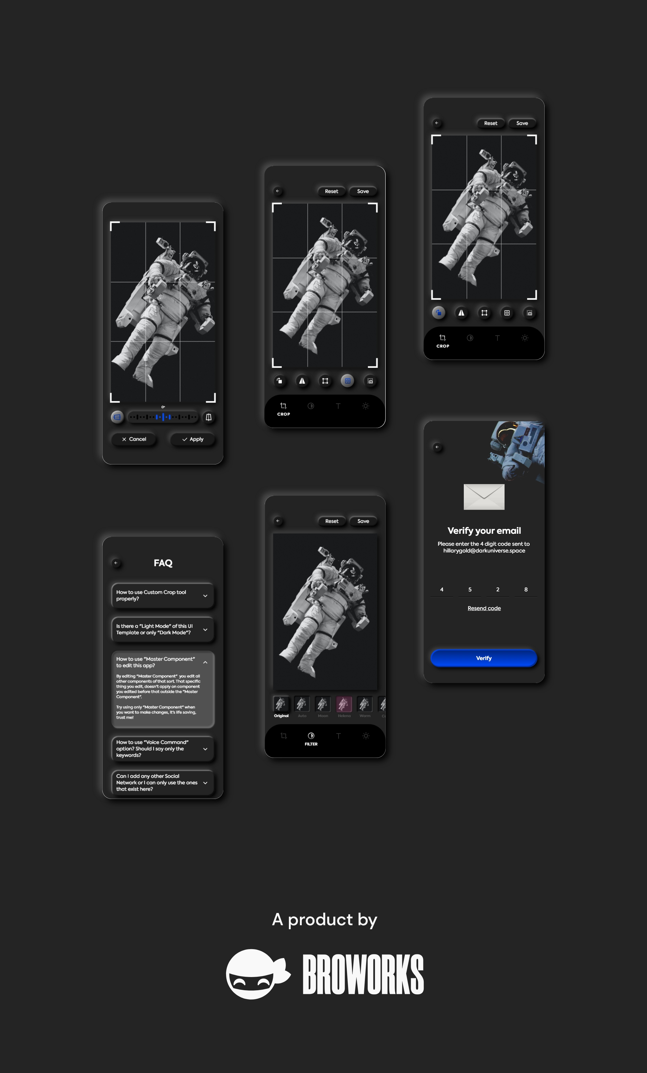 暗黑照片编辑管理社交应用程序APP UI套件 Dark Universe - Photo Editing App Neumorphic UI Kit (Dark Mode)_img_2