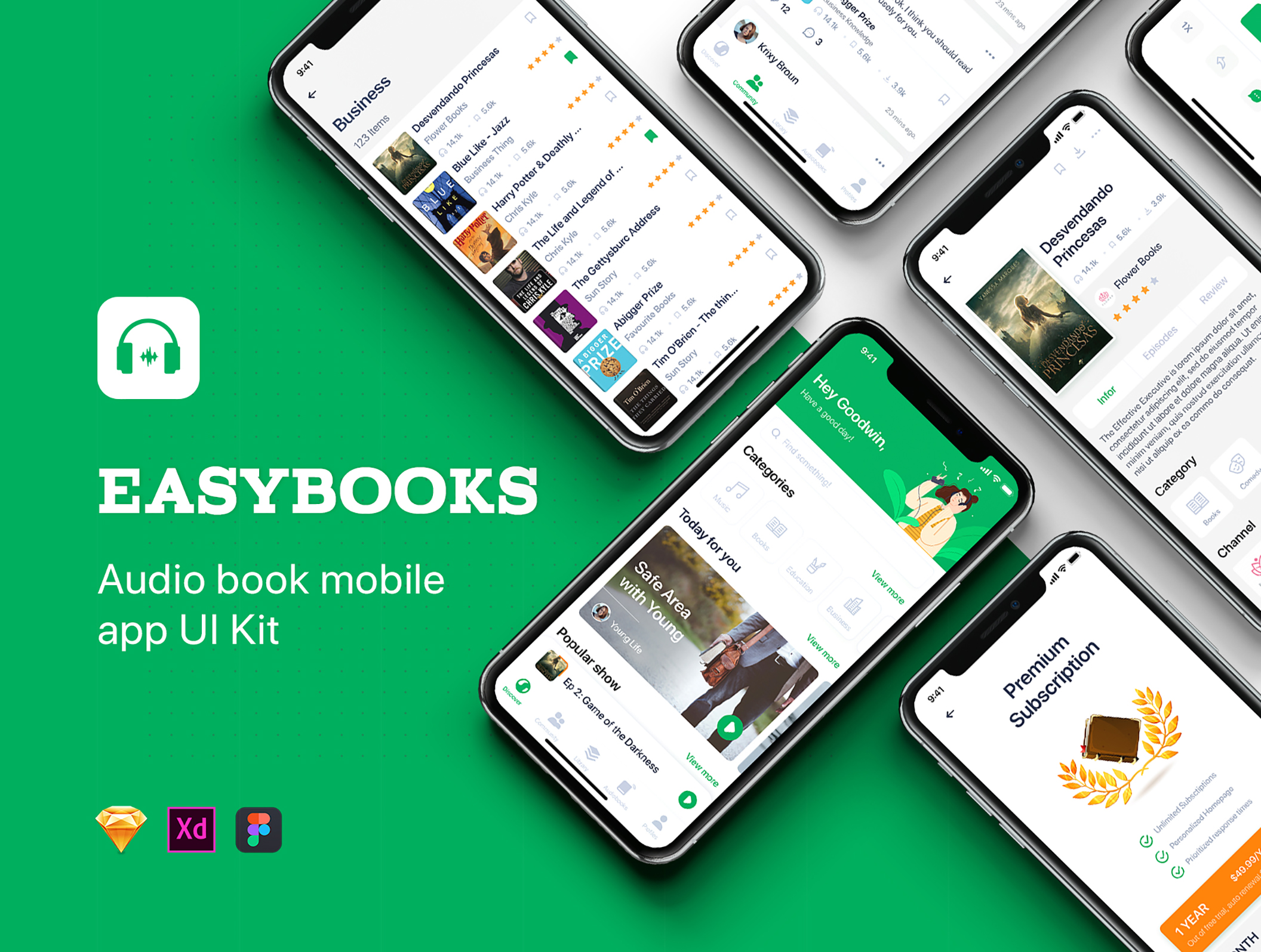 有声读书IOS应用程序APP UI套件 Easybooks - Audiobook UI Kit_img_2