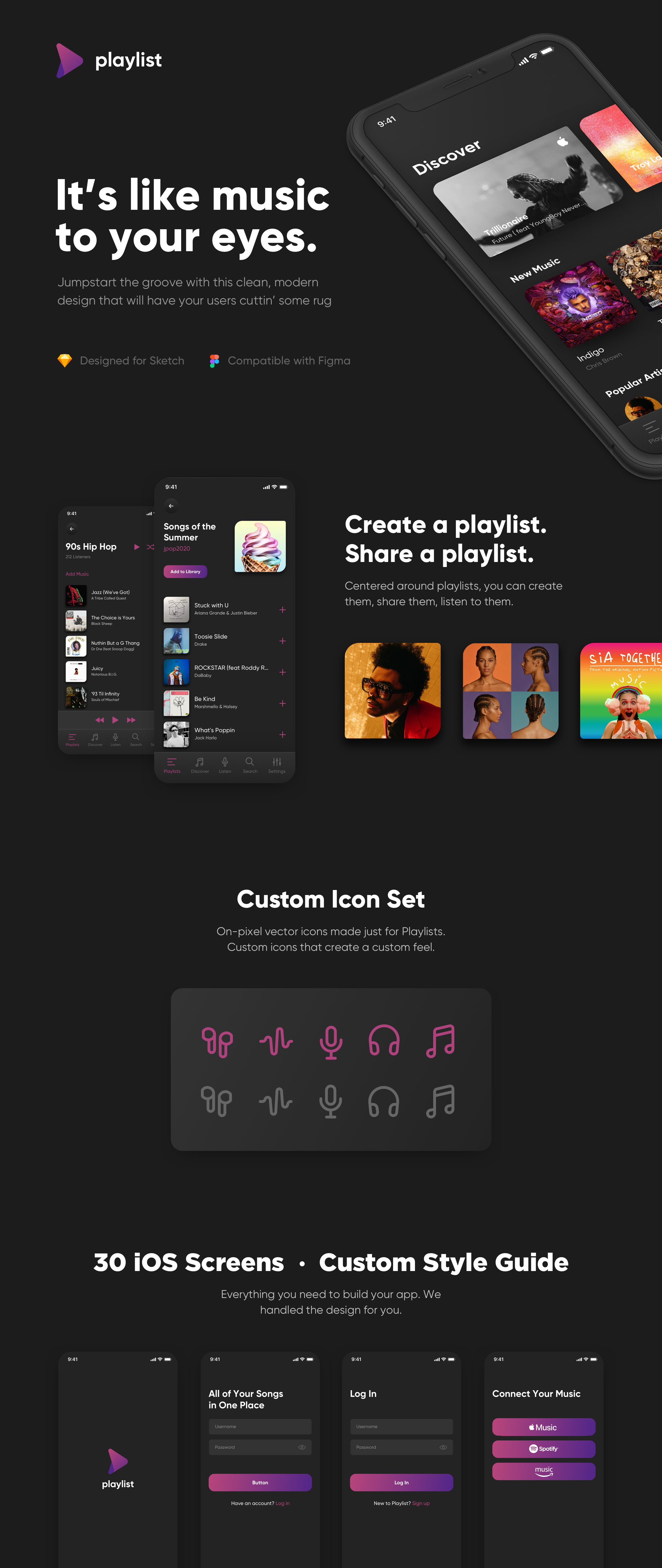 音乐播放列表IOS应用程序APP UI套件 Playlist Music UI Kit_img_2