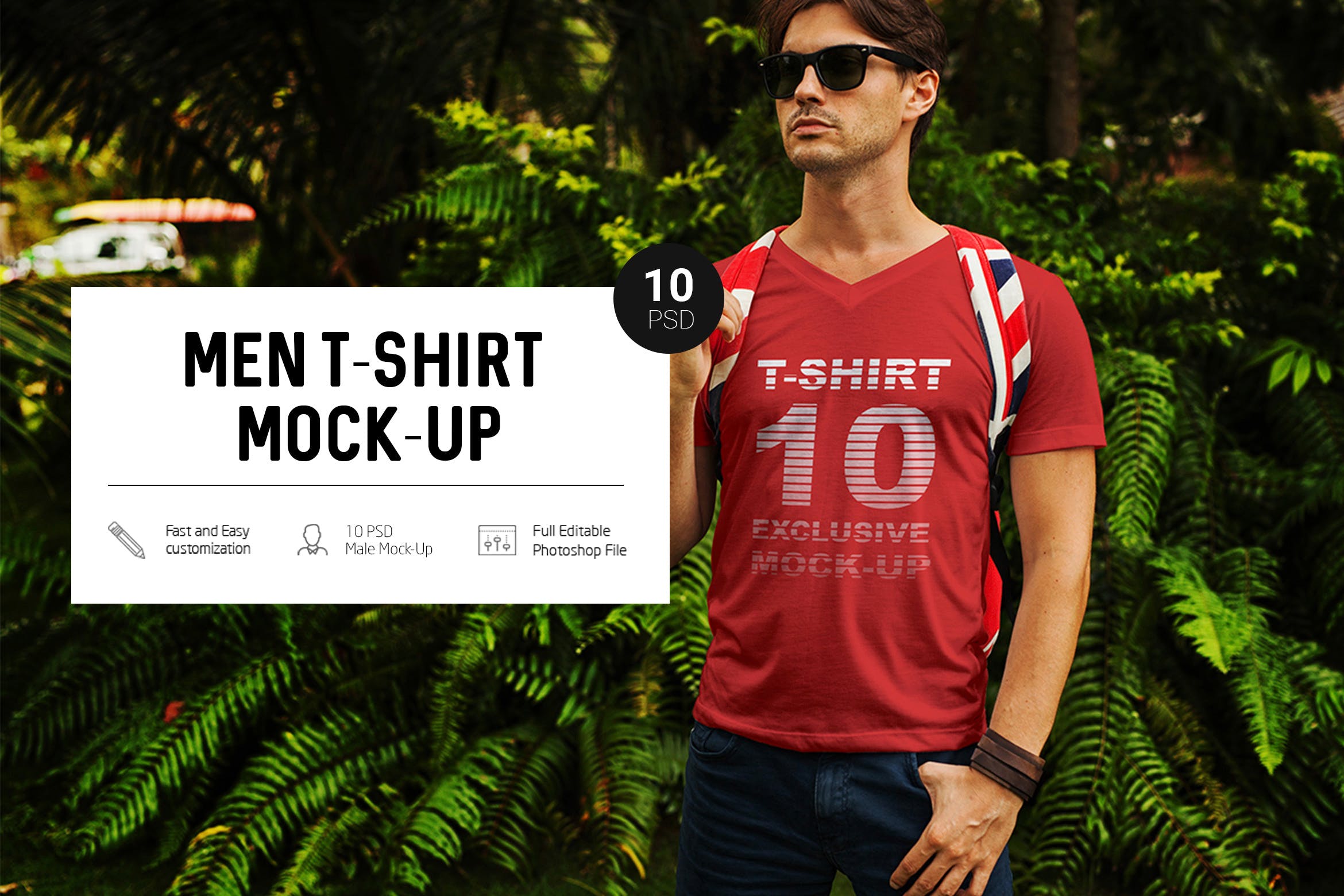 10款男士半袖T恤衫设计展示样机模板 Men in Tropic T-Shirt Mockup_img_2