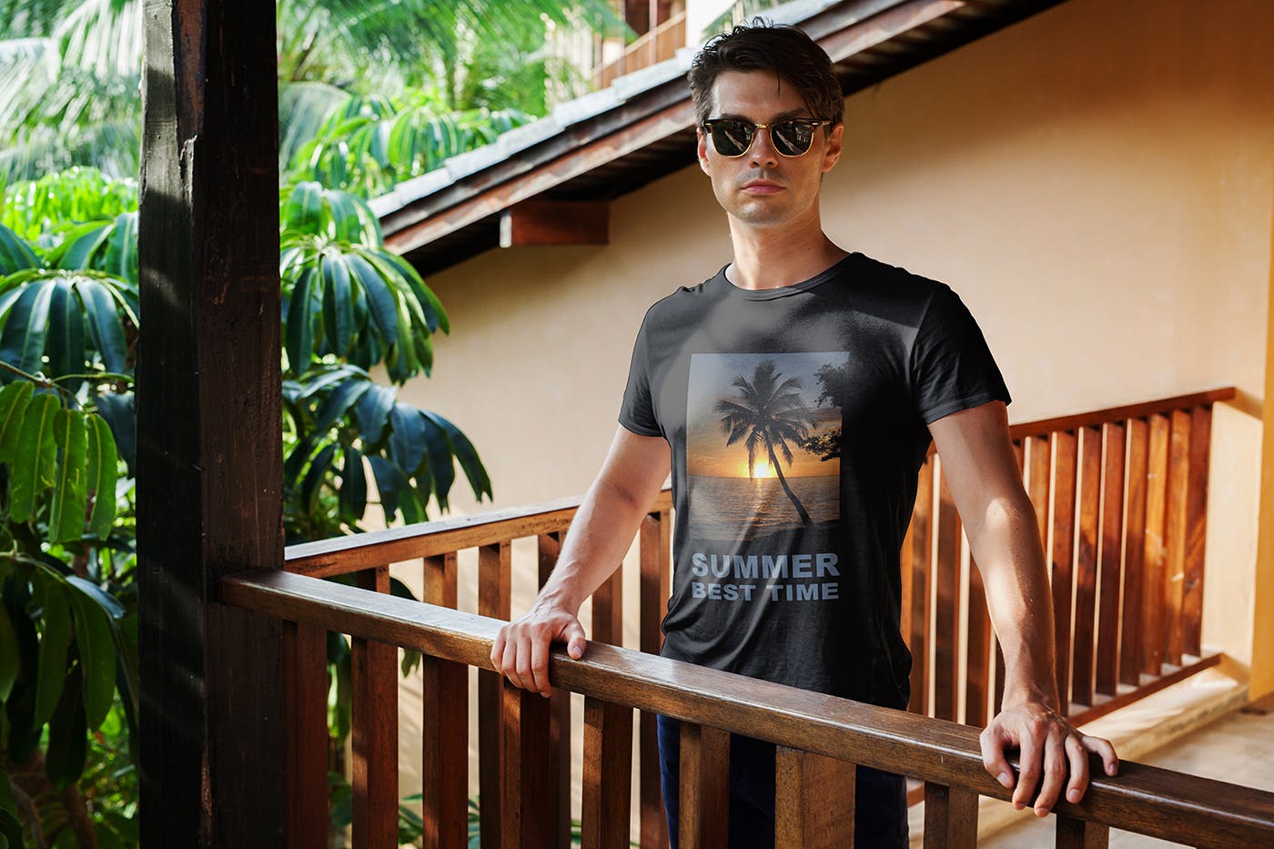 10款男士半袖T恤衫设计展示样机模板 Men in Tropic T-Shirt Mockup_img_2