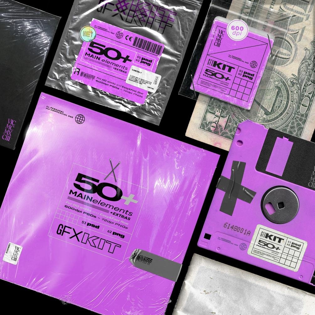 潮流透明包装膜贴纸磁盘塑料袋样机 Gfx Kit | 50+ Elemets_img_2