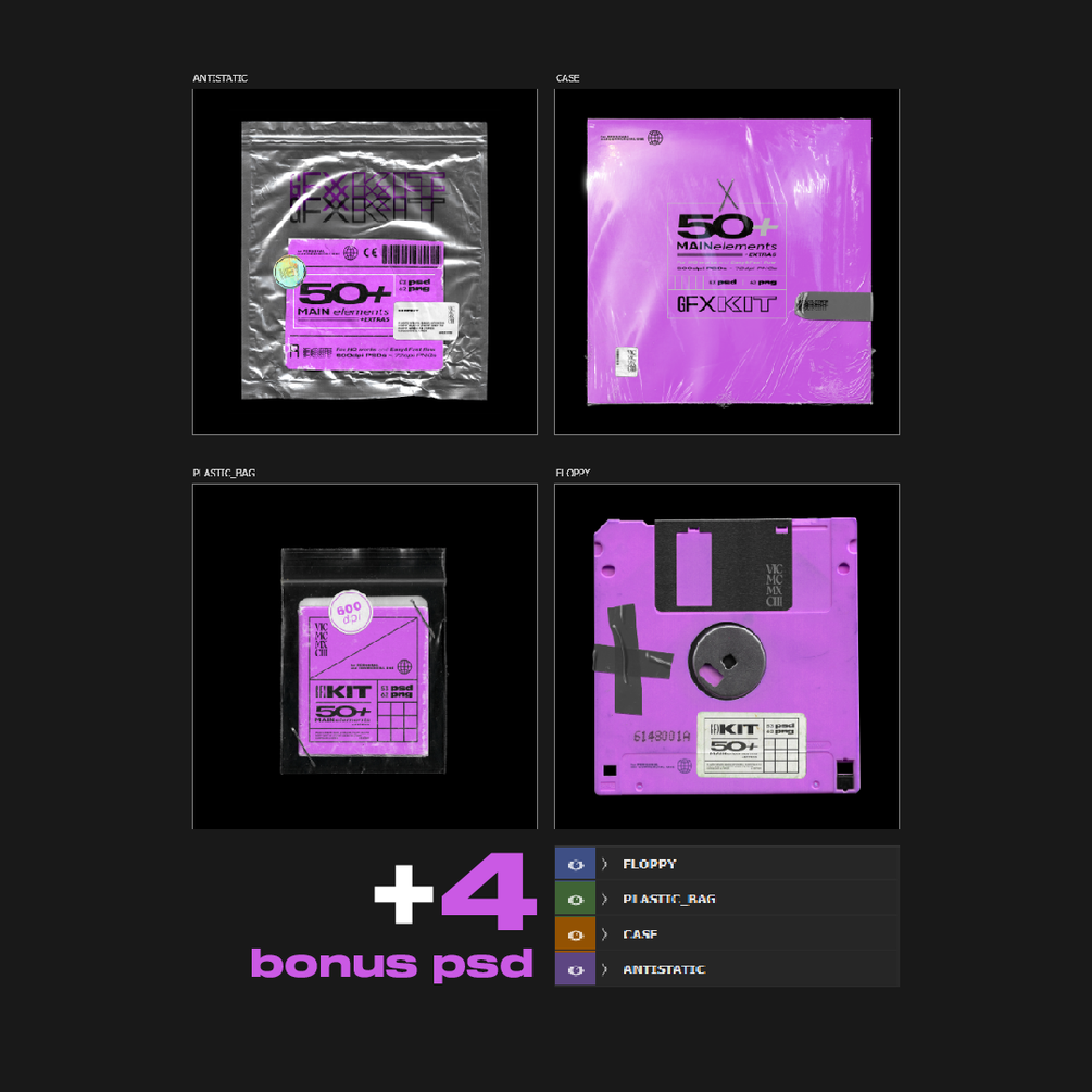 潮流透明包装膜贴纸磁盘塑料袋样机 Gfx Kit | 50+ Elemets_img_2