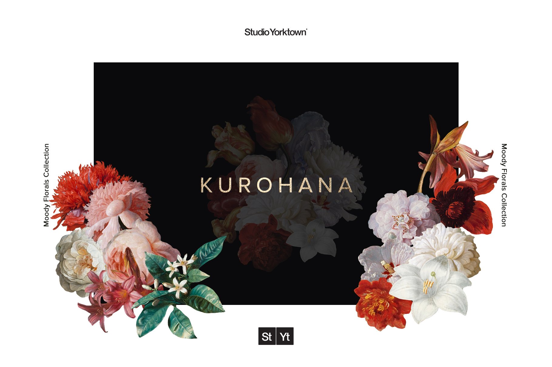 50多种高清复古花卉平面设计PNG透明免抠图片集合 Kurohana - Moody Florals Collection_img_2
