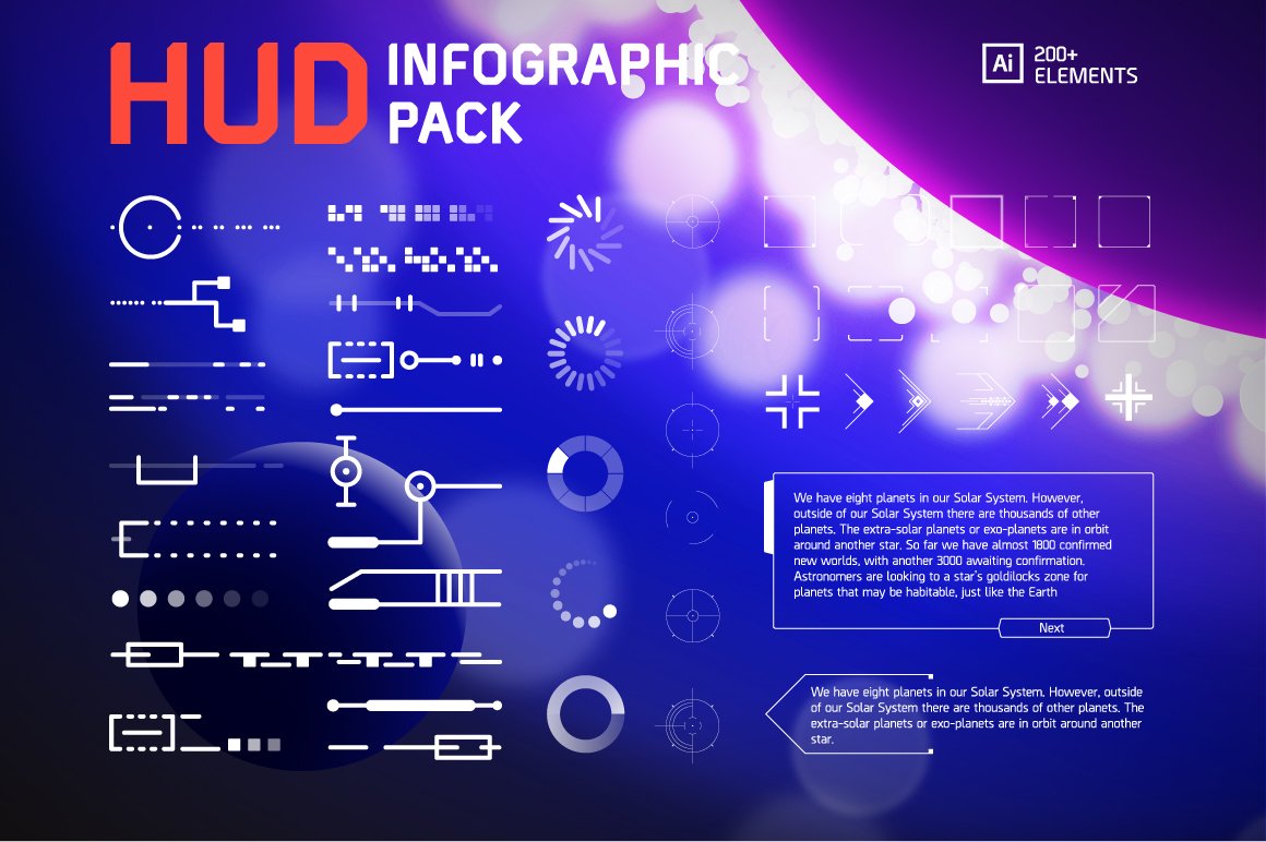 高科技HUD屏幕界面设计元素矢量素材 HUD Interface Elements_img_2