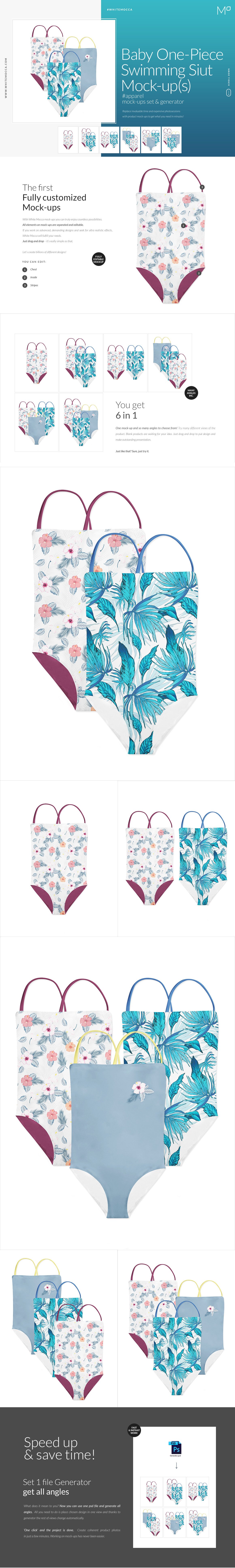 婴儿泳衣连体衣设计展示样机模板 Baby One-Piece Swimming Suit Mockup_img_2