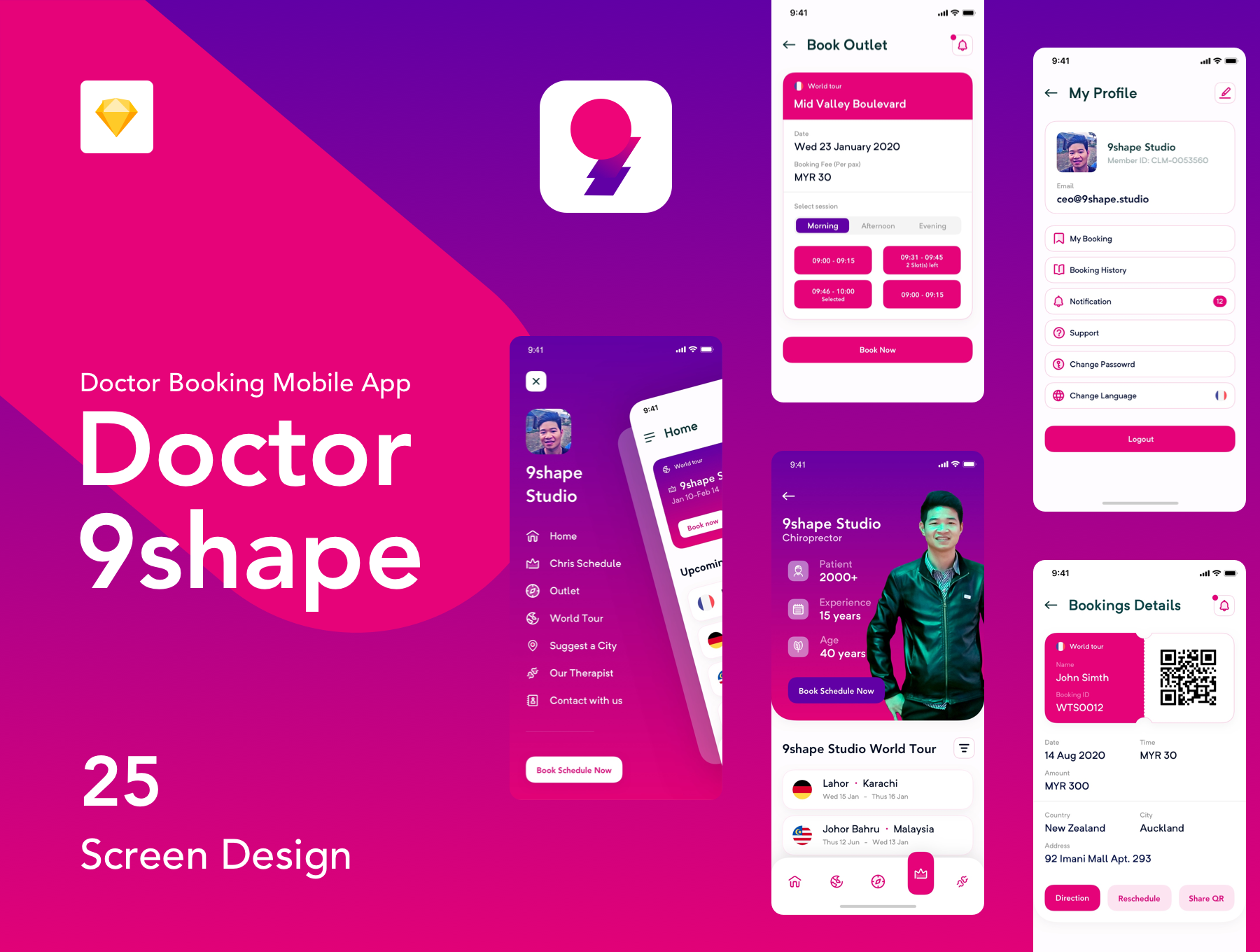 医院在线挂号行程安排IOS APP应用程序设计UI套件SKETCH模板 9shape Doctor Booking Apps IOS Ui Kit_img_2