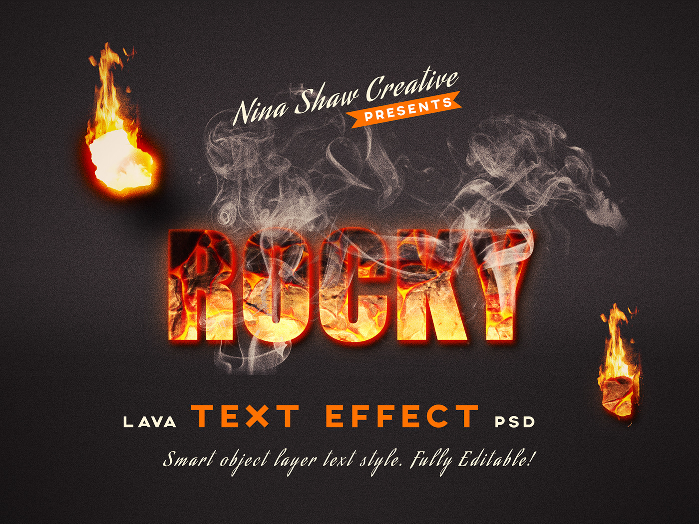炫酷燃烧熔岩3D效果海报标题文字设计PS样式模板 Lava Text Effects_img_2