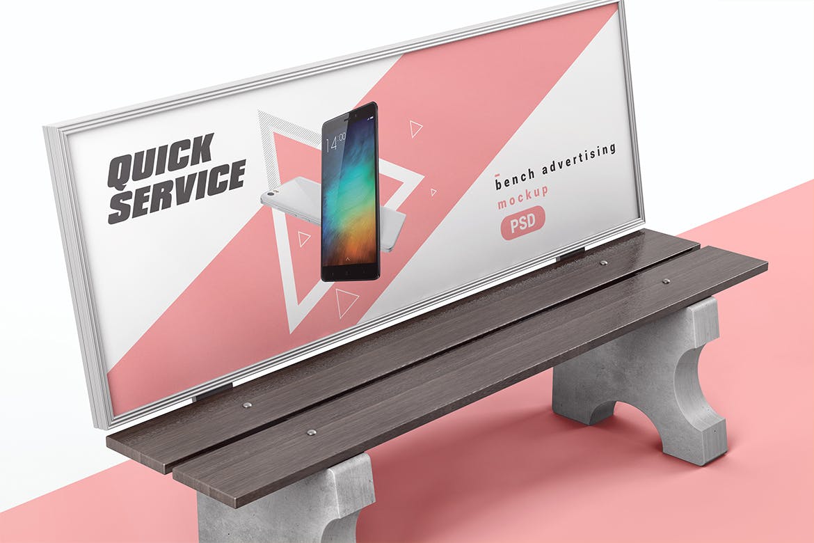 户外板凳广告牌设计展示样机 Bench Advertising Mockup_img_2