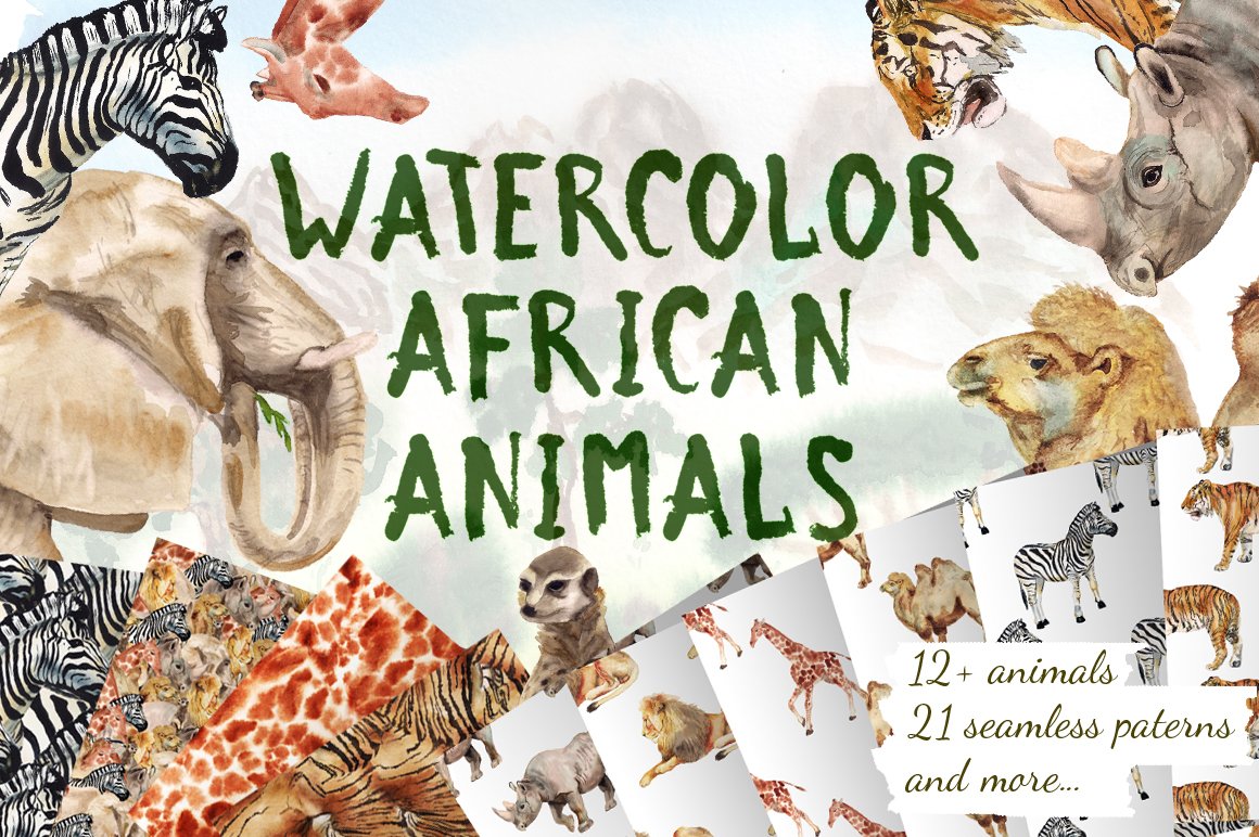 高清手绘非洲野生动物水彩画图片素材 Watercolor African Animals_img_2