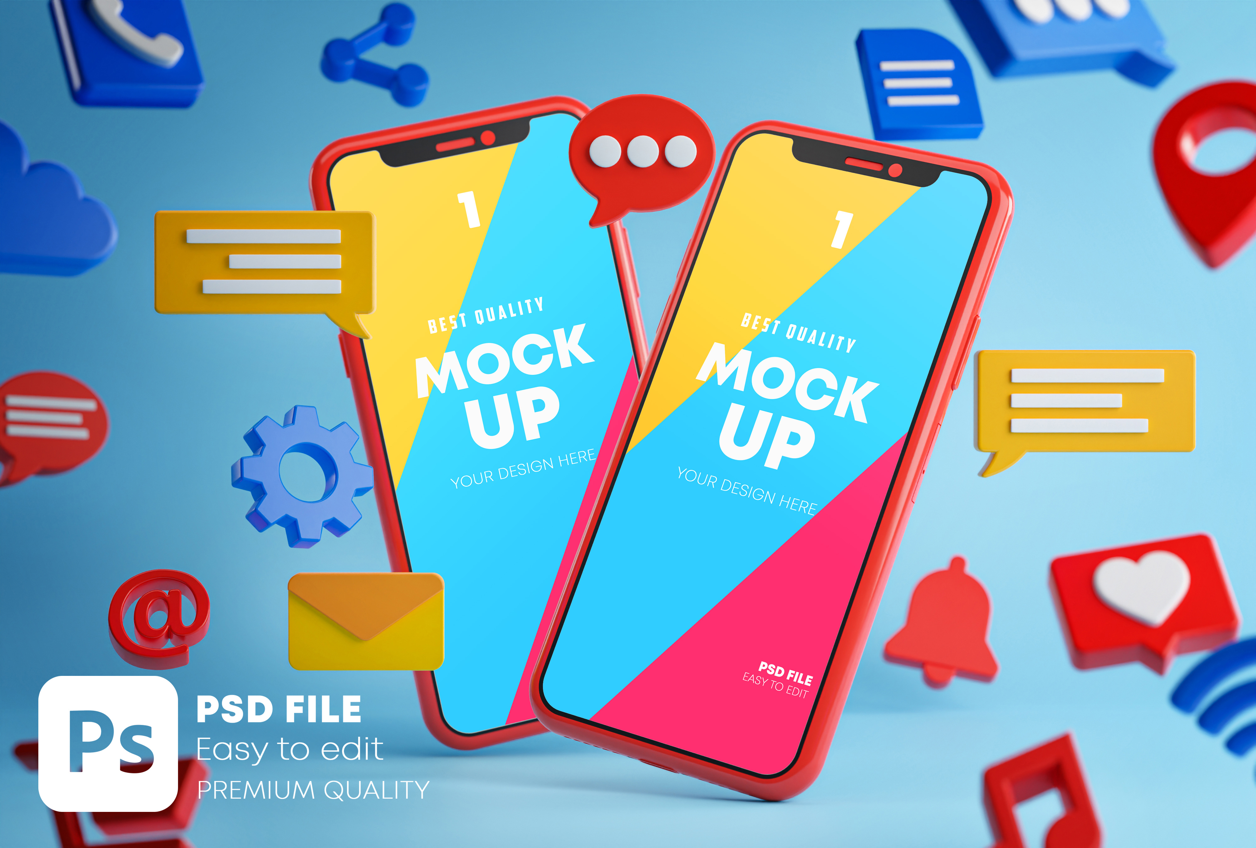 社交媒体图标智能手机样机包 Social Media Icons Smartphone Mockup Pack_img_2