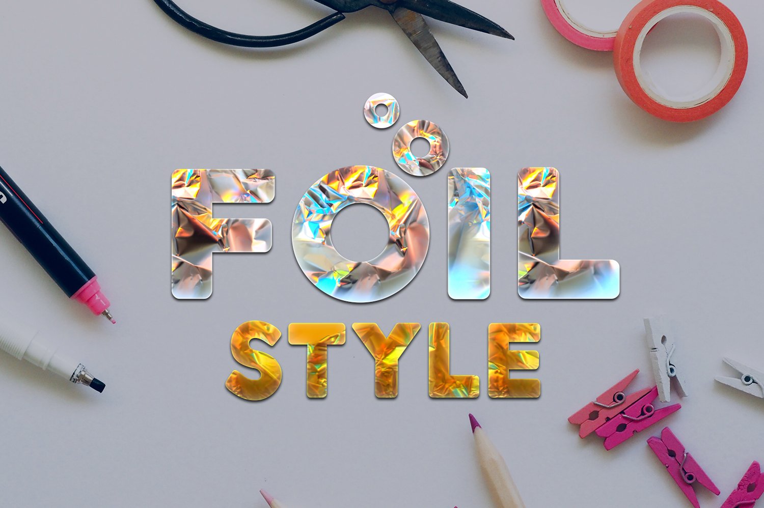 36个铝箔效果标题文字设计PS样式模板 Foil Style Text Effect_img_2