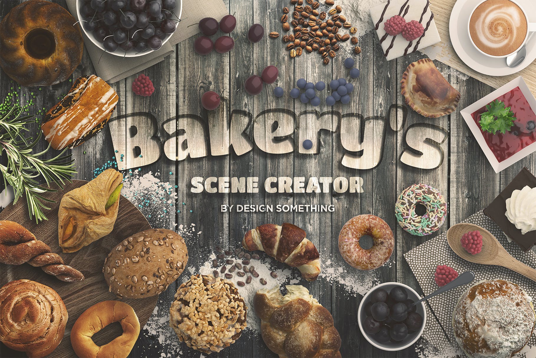 顶视图烘培面包店场景文字设计样机素材 Bakery Scene Creator Top View_img_2