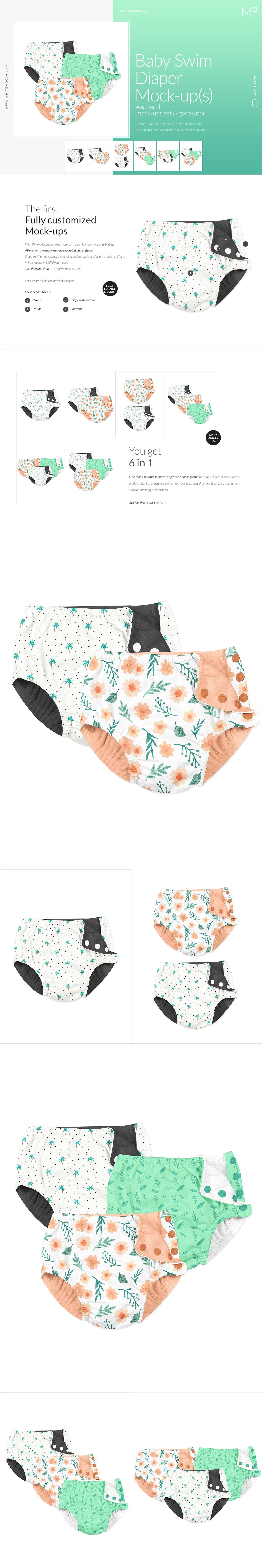 婴儿游泳纸尿裤印花设计展示样机集 Baby Swim Diaper Mockups Set_img_2