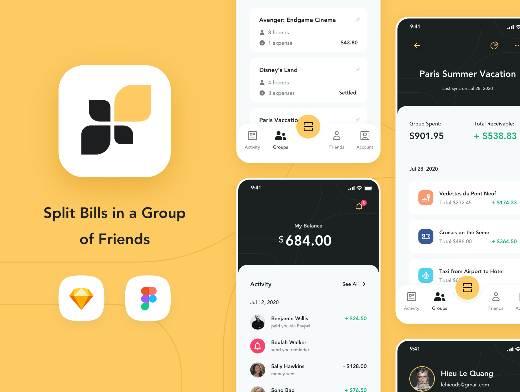 货币金融财务账单管理APP应用设计UI套件 Fairpay - Split Bill App UI Kit_img_2