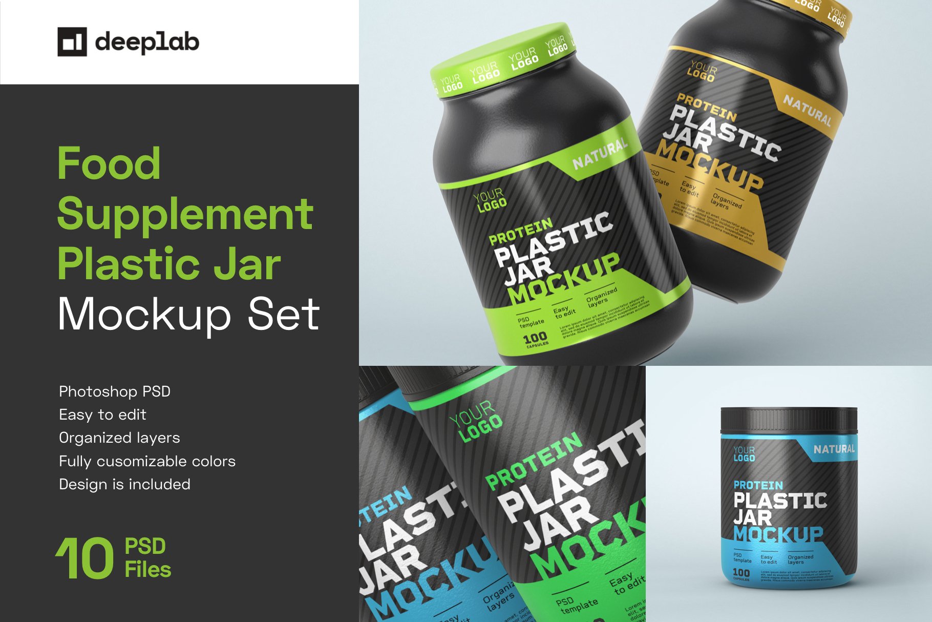 10款食物塑料罐标签设计展示样机模板 Food Supplement Plastic Jar Mockup_img_2