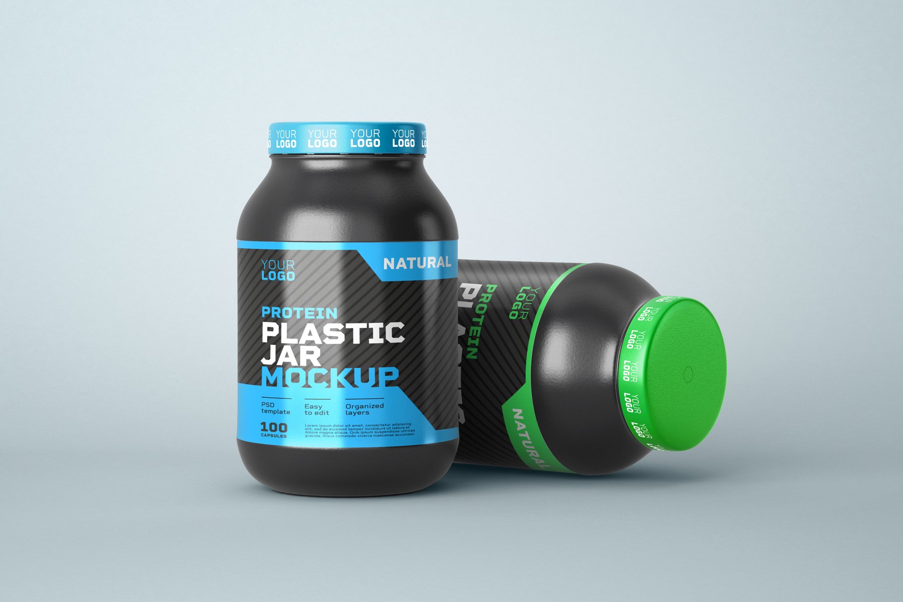 10款食物塑料罐标签设计展示样机模板 Food Supplement Plastic Jar Mockup_img_2