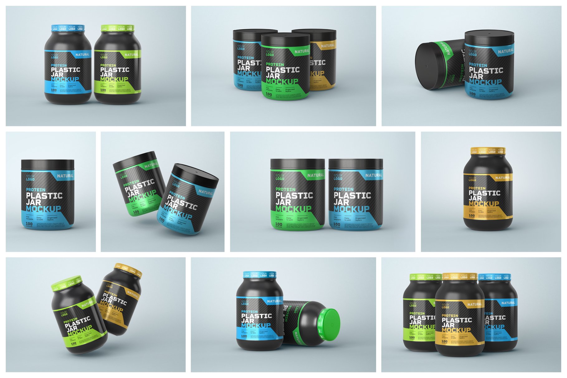 10款食物塑料罐标签设计展示样机模板 Food Supplement Plastic Jar Mockup_img_2