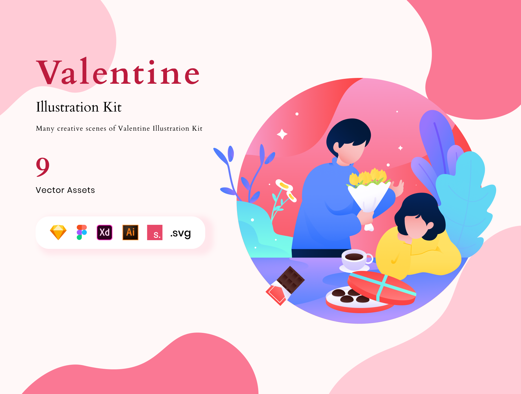 优雅人物场景网页&应用设计矢量插画素材 Valentine Illustration Kit_img_2