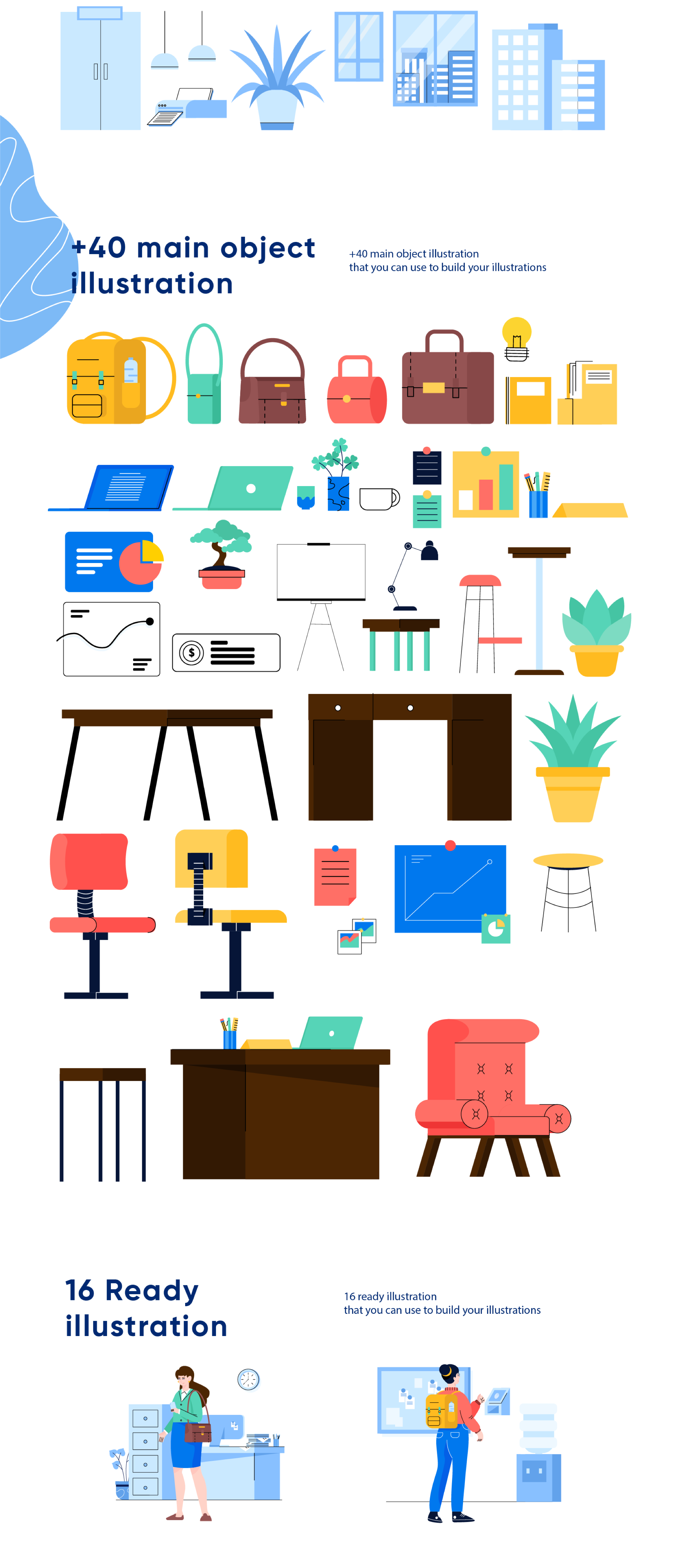 办公室场景主题矢量插图素材 Lembur - Office Illustration KIT_img_2