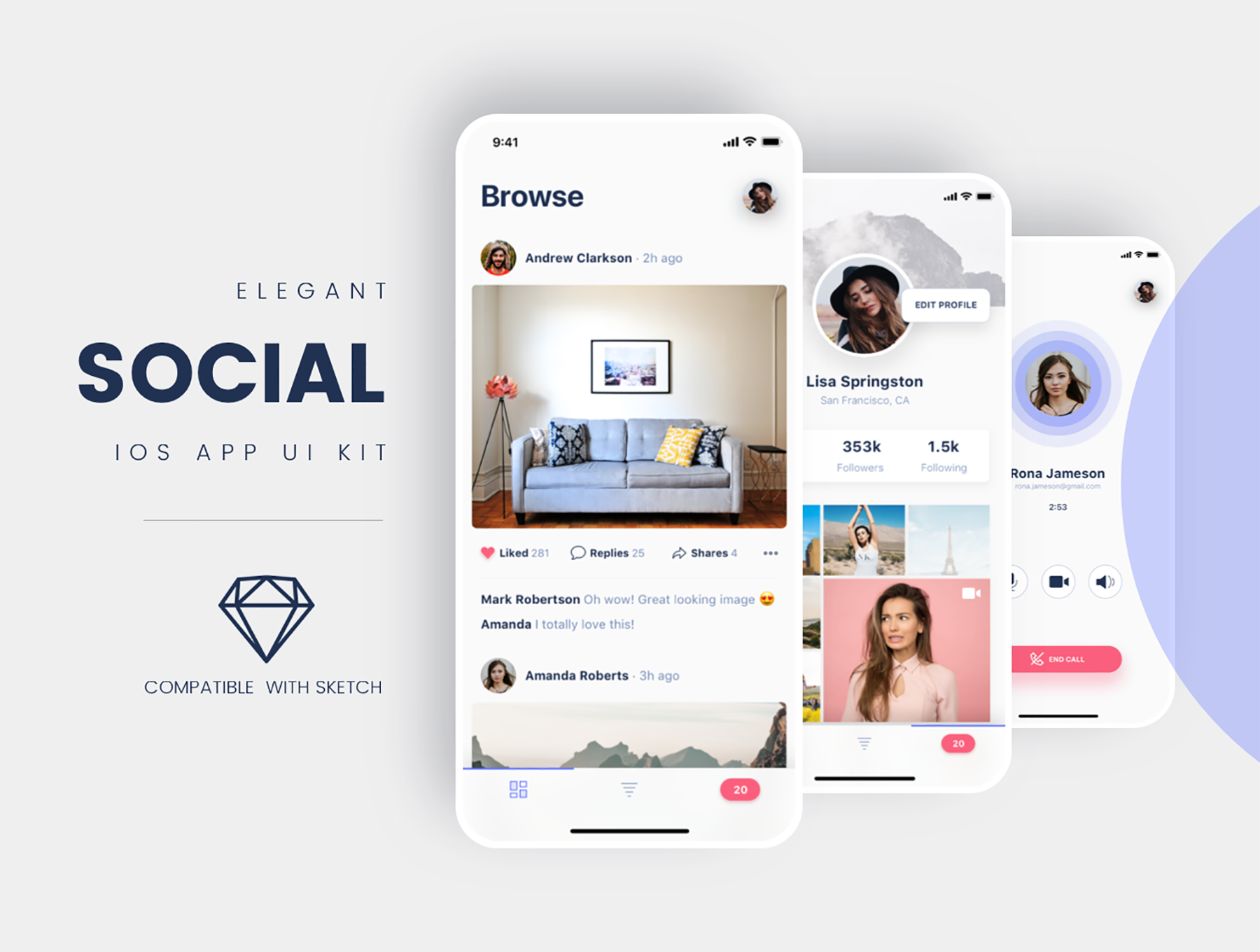 精美社交IOS应用APP设计UI套件 Social iOS App UI Kit_img_2