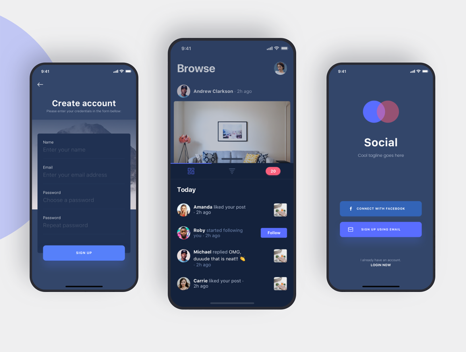 精美社交IOS应用APP设计UI套件 Social iOS App UI Kit_img_2