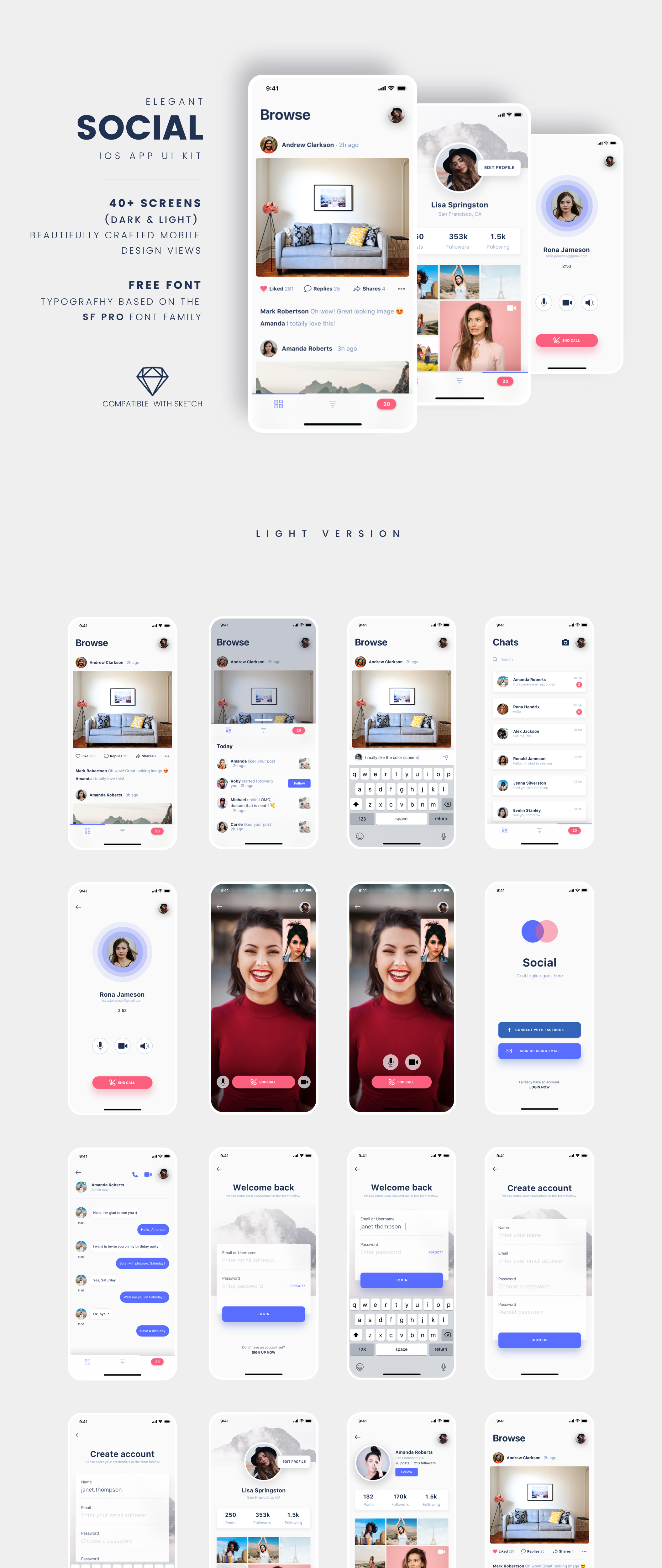 精美社交IOS应用APP设计UI套件 Social iOS App UI Kit_img_2