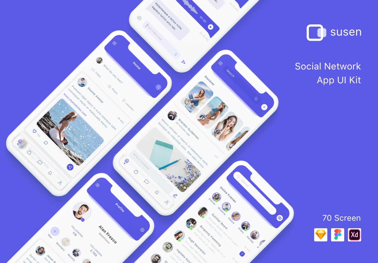 交友社交APP应用界面社交UI套件 Susen - Social Network App UI Kit_img_2